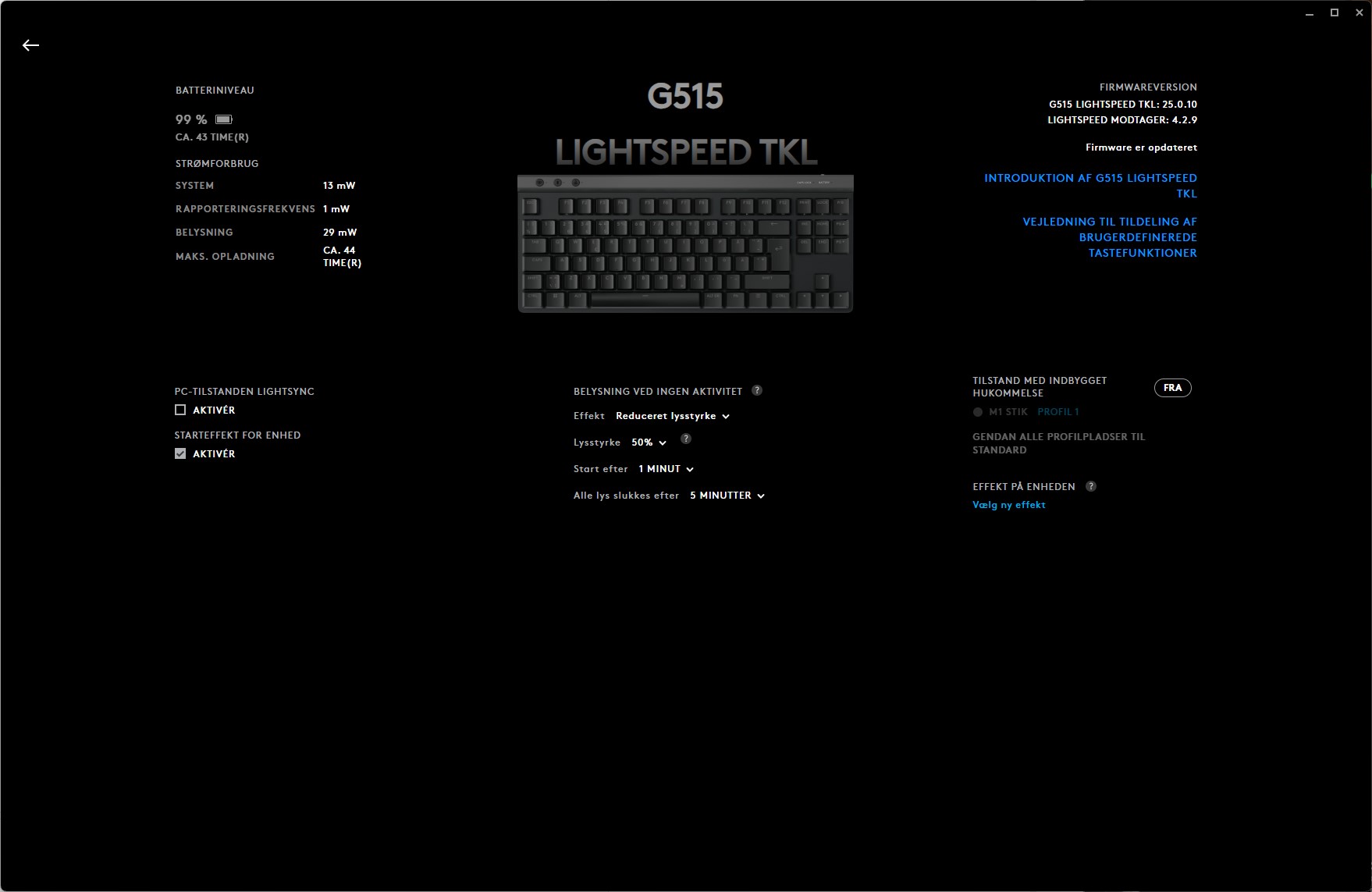 Logitech G515 G Hub customization and status